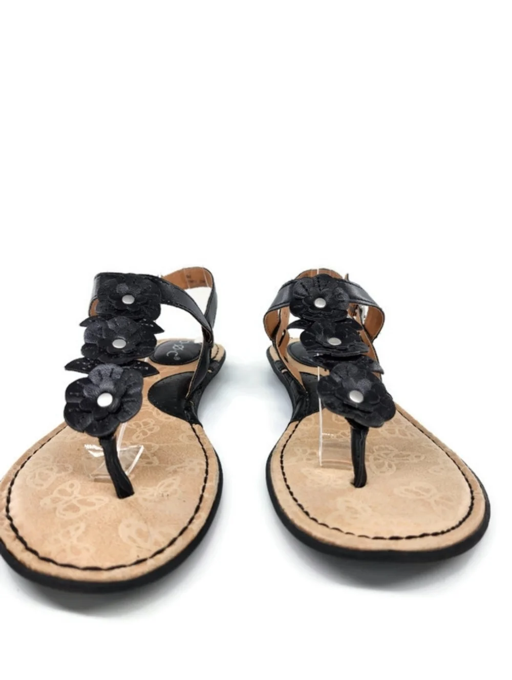 b.o.c. Born Almira Black Floral & Stud T-Strap Toe-Post Sling-Back Flat Sandals